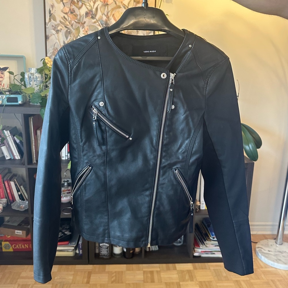 VERO MODA Black Collarless Faux Leather Jacket